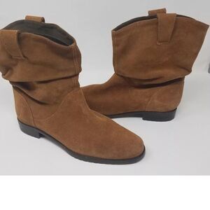 LL Bean Women's 9.5 M Slouch Ankle Boots Nubuck Cognac Suede Brushed Leather Tan
